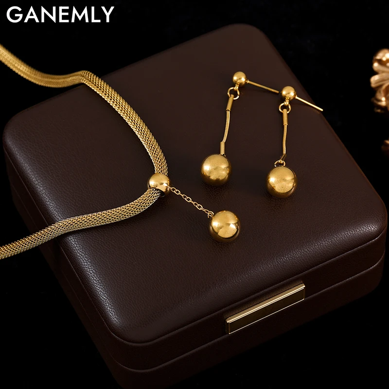 Ожерелье и серьги GANEMLY из нержавеющей стали 316L с подвеской в виде шара набор для