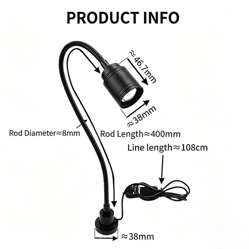 Фото Лампа УФ LUXIANZI 110V-220V USB с магнитным основанием, промышленная, яркая, для верстака, токарного станка, сверлильного станка, освещения гаража, лампа для маникюра №2