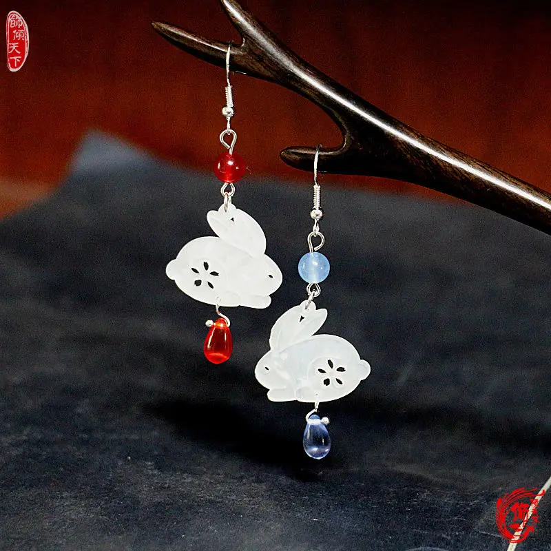 

Mo Dao Zu Shi Stud Earrings for Women Lan Wangji Wei Wuxian Anime Earring Woman Fashion Trend Metal Accesorios Rabbit Jewelry