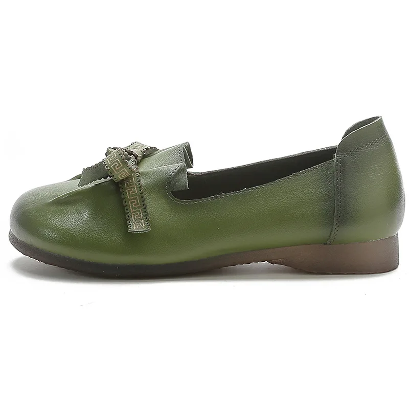 Luxury Green Ballet Flats Comfortable Elegant Women's Shoes Genuine Leather Loafers Ladies Bowknot Woman Soft Blue Moccasins