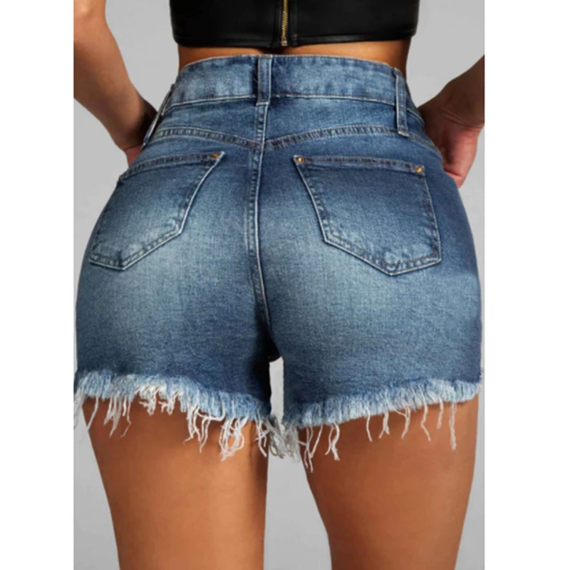 European Beauty Jeans Blue Washed Denim 2023 Waist Temperament Commuter Cotton Denim Shorts