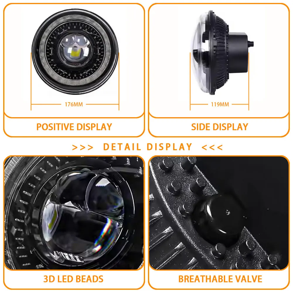 Фото 7-дюймовый светодиодный DRL H4 Halo Ring Янтарный указатель поворота для Land Rover Defender Jeep JK TJ Touring Lada 4x4 Yamaha Niva №1