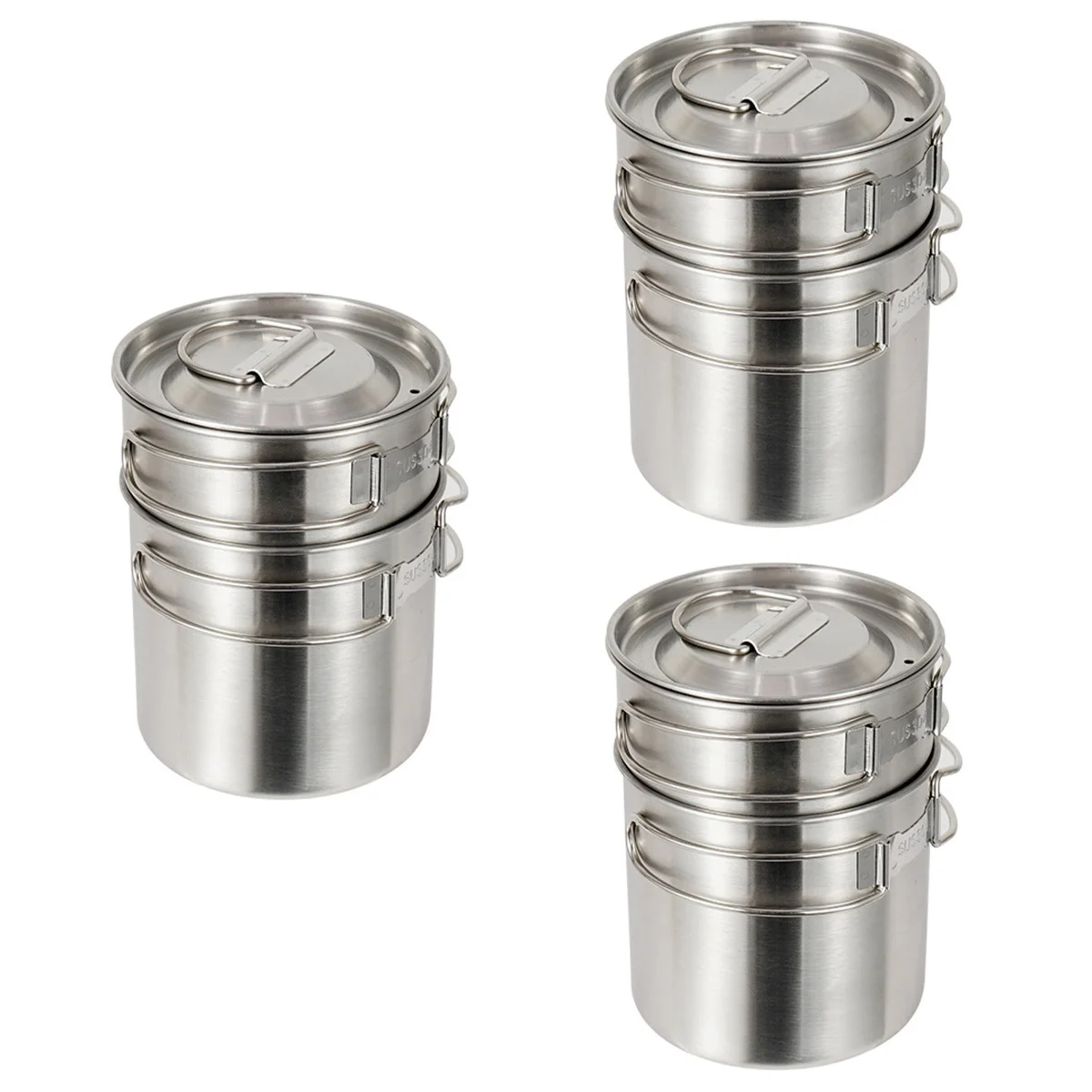 

3 Sets /2pcs Outdoor Stainless Steel Cups Camping Portable Folding Handle Cups