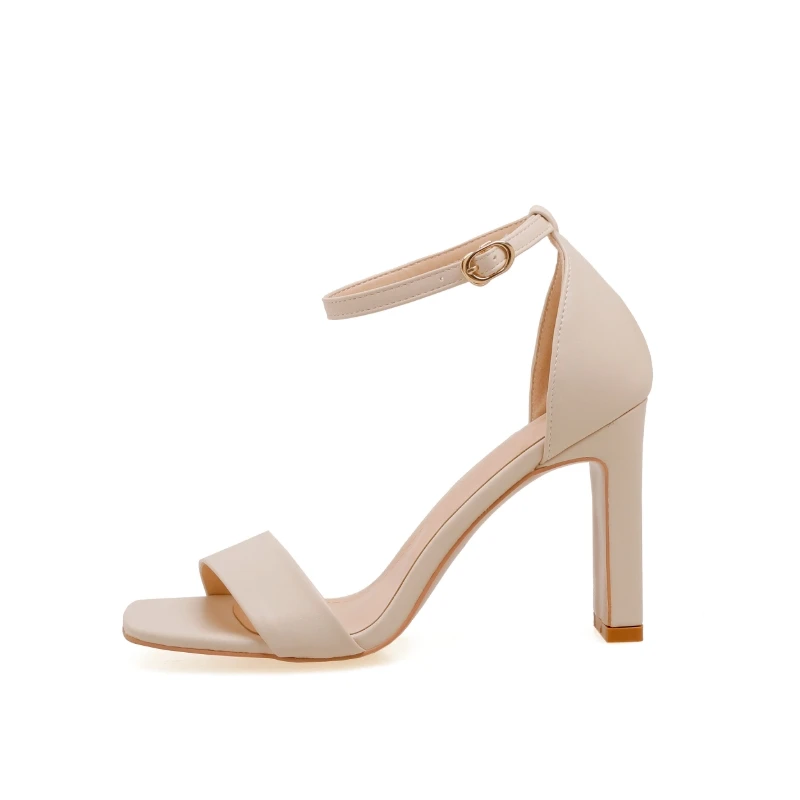 Женские босоножки на высоком каблуке повседневные сандалии с пряжкой и круглым