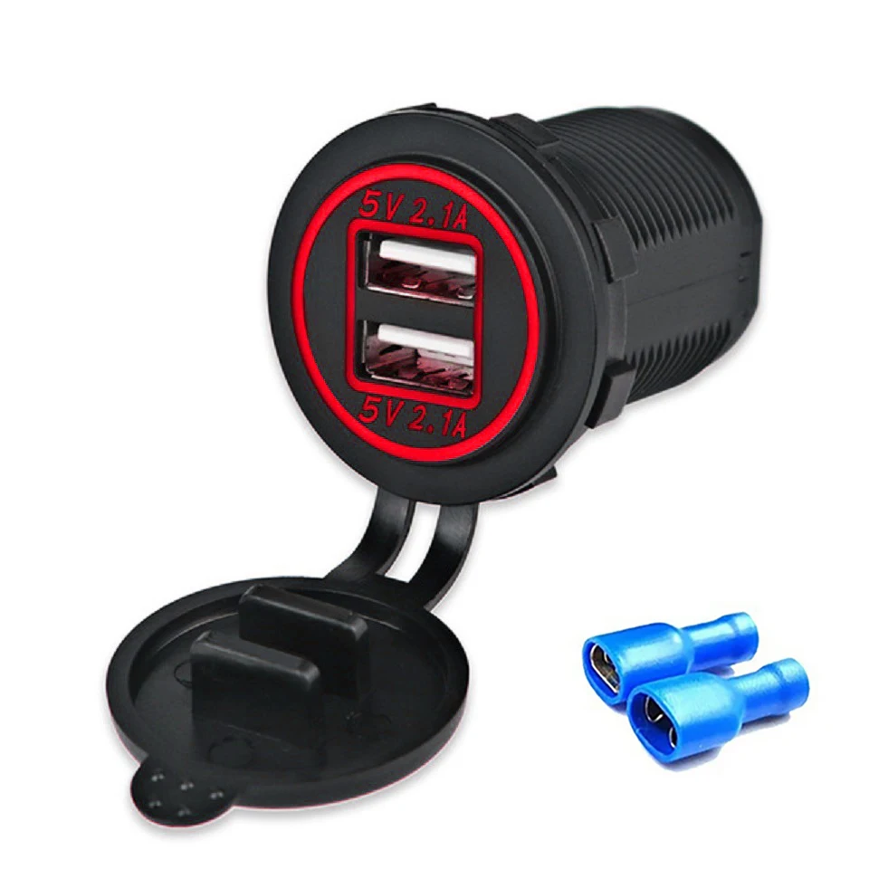 Автомобильное зарядное устройство с двумя USB-портами 5 В, 4,2 А, 12 В, водонепроницаемая розетка для адаптера питания для автомобиля, лодки, грузовика, мотоцикла