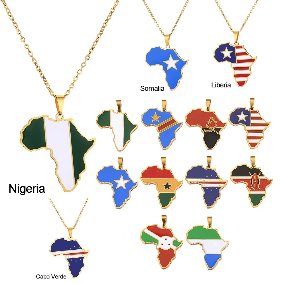 

WANGAIYAO stainless steel Africa map necklace Nigeria Ghana Somalia hanging map pendant collarbone chain men's and women's jewel