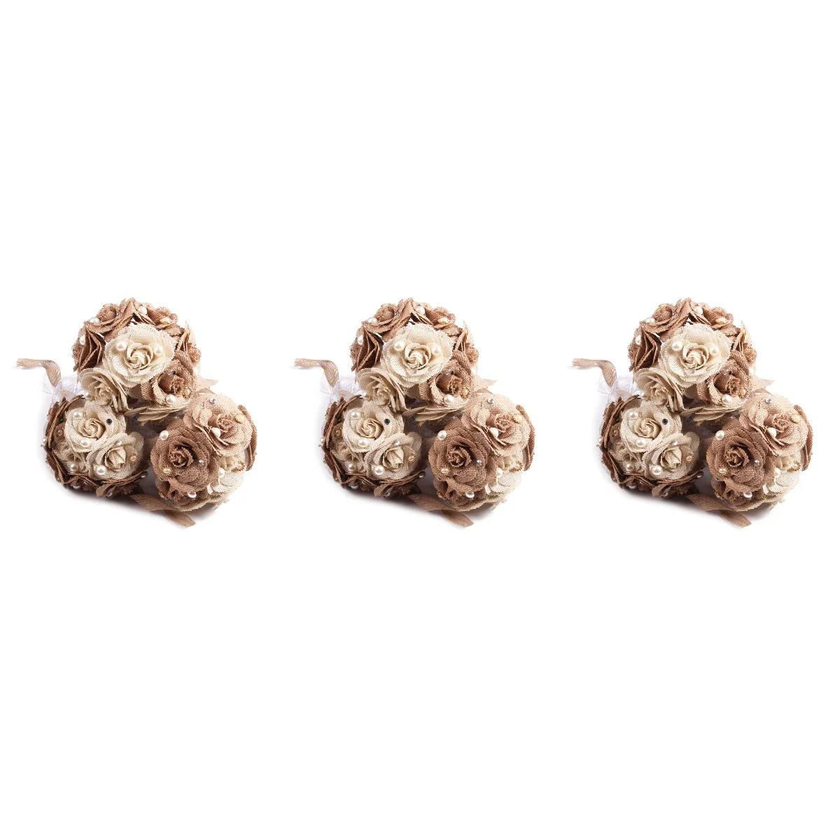 

3pcs Rustic Wedding Bouquet Burlap Bouquet Lace and Pearls