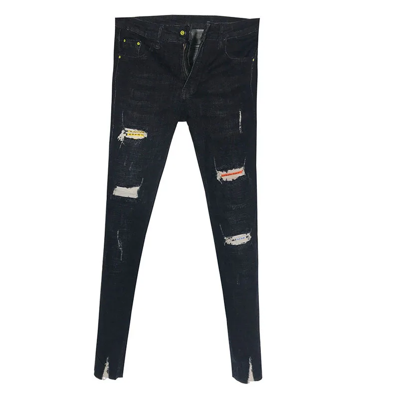 

Ripped Pants Men's Spring Autumn 2022 High-waisted Men's Outer Wear Tight-fitting Thin Black Elastic Feet Teenagers Pencil Pants