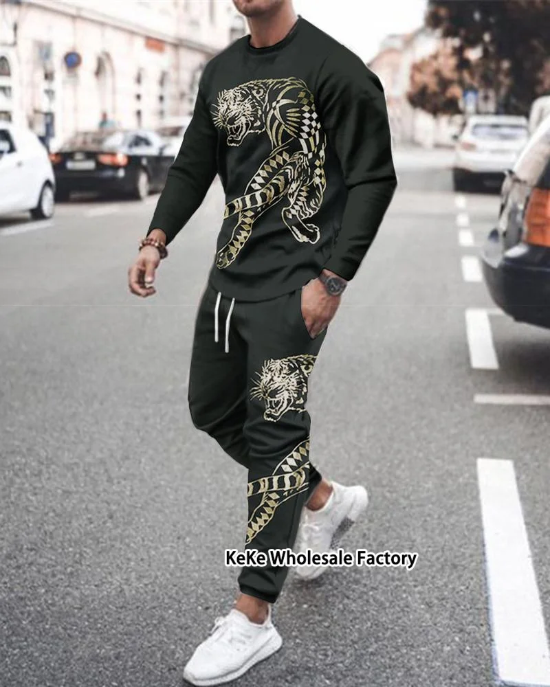 Summer Man Tracksuit Fashion Tiger Lion 3D Printed Long Sleeves Tshirts +Trousers 2piece Sets Male Jogging Outfits Streetwear