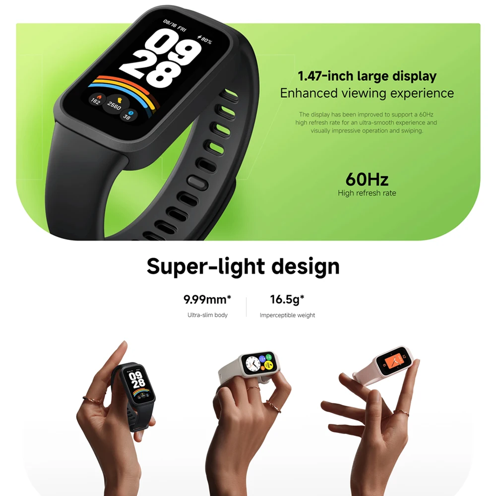 Фото Глобальная версия Xiaomi Smart Band 9 Active 1,47-дюймовый TFT-дисплей Xiaomi Band 9 Active Mi Band 9 Active Срок службы батареи до 18 дней №3