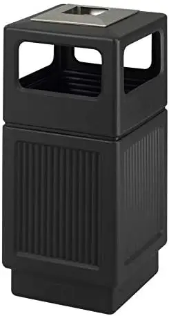

Canmeleon Outdoor-Indoor Recessed Panel Trash, Garbage Can with Cigarette Ash Urn 9477BL; Black; Decorative Fluted Panels; Stain