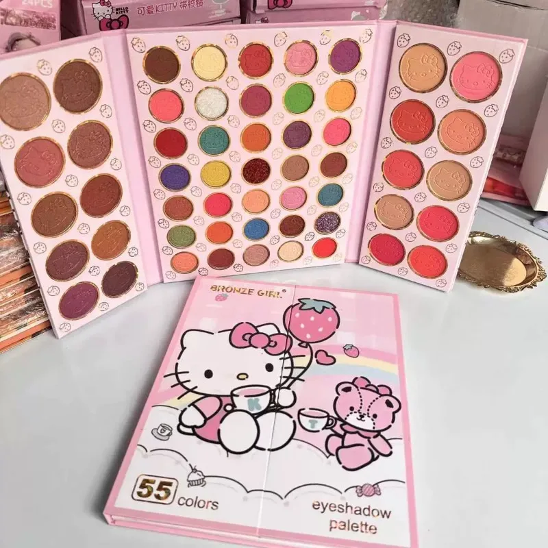 

Kawaii Sanrioed Hello Kitty Eyeshadow Palette 55 Color Good Looks Long-lasting Pearlescent Matte Eyeshadow Cute Makeup Tool Gift