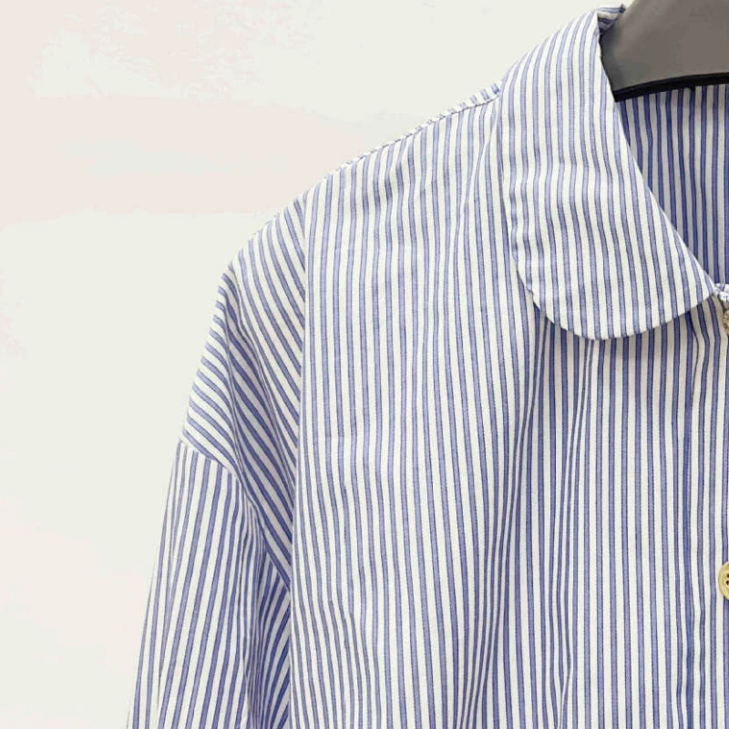 

2023 Early Autumn Women Casual Lapel Loose Long-sleeved Striped Shirt