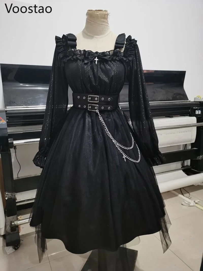 Vintage Gothic Lolita Dress Victorian Harajuku Girly Killer Irregular Mesh Dress Cosplay Women Kawaii Long Sleeve Party Dresses images - 6