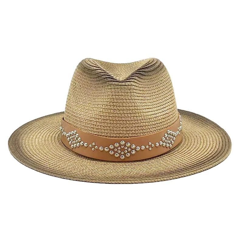 

Шляпа соломенная в ковбойском стиле для мужчин и женщин, однотонная уличная дорожная пляжная Панама с распылителем, шляпа от солнца в запад...