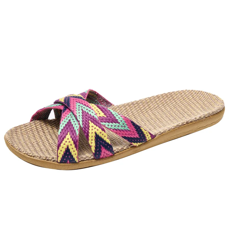 New Summer Fashion Flax Slippers Women and Men Casual Linen Shoes Home Slippers Non-Slip Flip Flops Indoor Open Toe Sandals