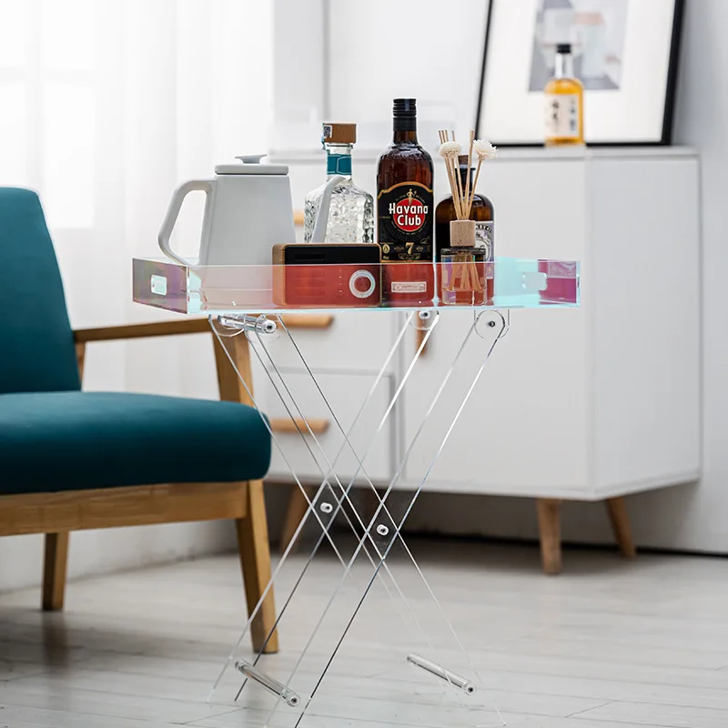 

2023 Acrylic Folding Table Living Room Coffee Table Bedside Shelf Simple Portable Balcony Table Sofa Side Table End Tables
