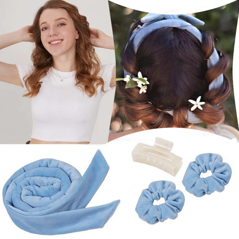 

Heatless Curling Rod Headband Set No Heat Rollers Sleep Curler Rope Wand with Scrunchies Curly Hair Styling Accessory