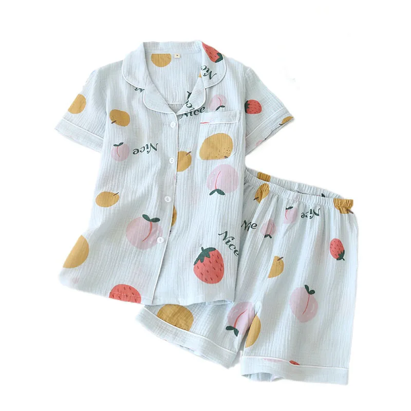 

Женские шорты с коротким рукавом, одежда для отдыха, Женский пижамный комплект, домашняя одежда, весна-лето, тканый хлопковый удобный женски...