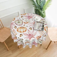 pumpkin autumn fall leaf thanksgiving round table cover polyester stain and wrinkle resistant table cloth