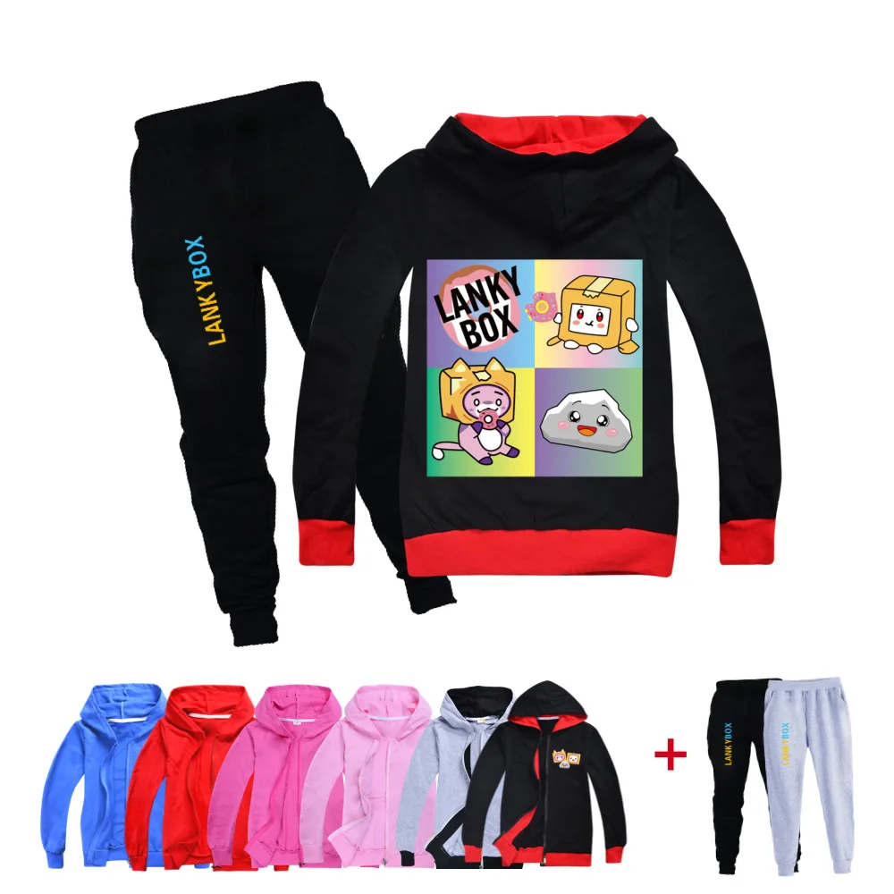 

Lankybox Рождественская Одежда для девочек, хлопковая одежда для девочек-подростков, детские толстовки, куртка, штаны, комплект из двух предмет...