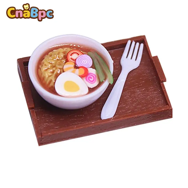 

1Set 1:12 Dollhouse Miniature Egg Noodle Instant Noodle Bowl With Tray Fork Tableware Kitchen Model DIY Dolls Living Scene Decor