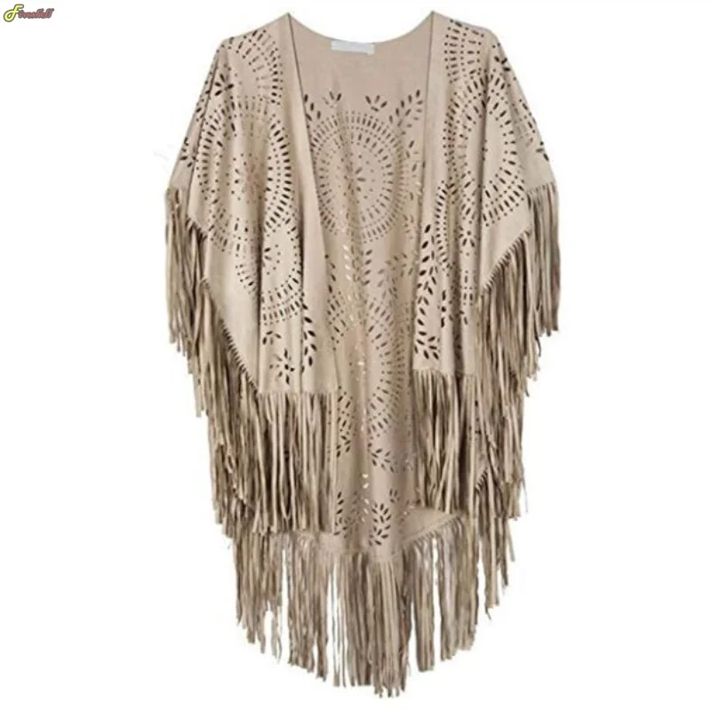 Y2k Floral Hollow Out Fringe Musilin Fashion Tassel Shawl Women Vintage Capes Ponchos Autumn Bohemian Cardigan Cloak Boho Capes