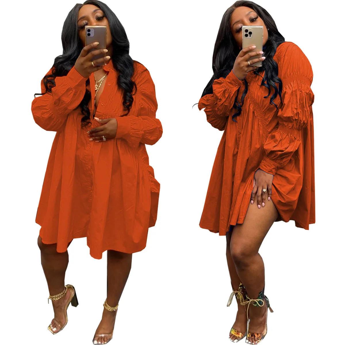 

Irregular Pleated Shirt Dresses for Women 2022 Autumn Spring Loose Solid Large Dress Fashion Women's Casual Shirts Dress