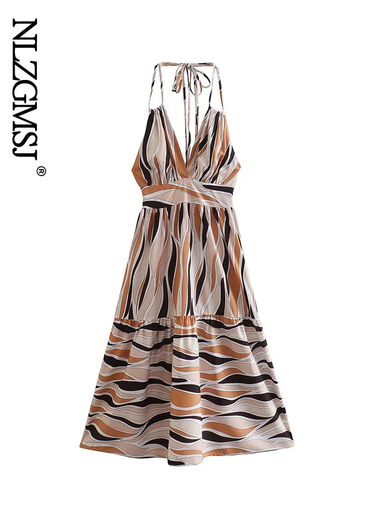 

Платье женское миди в полоску, без рукавов, с высокой талией