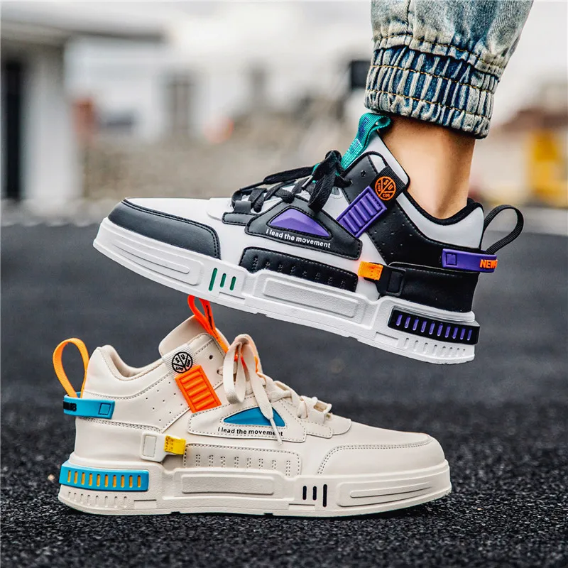 

Кроссовки мужские на платформе, повседневная кожаная спортивная обувь для скейтборда, в уличном стиле, в Корейском стиле, лето