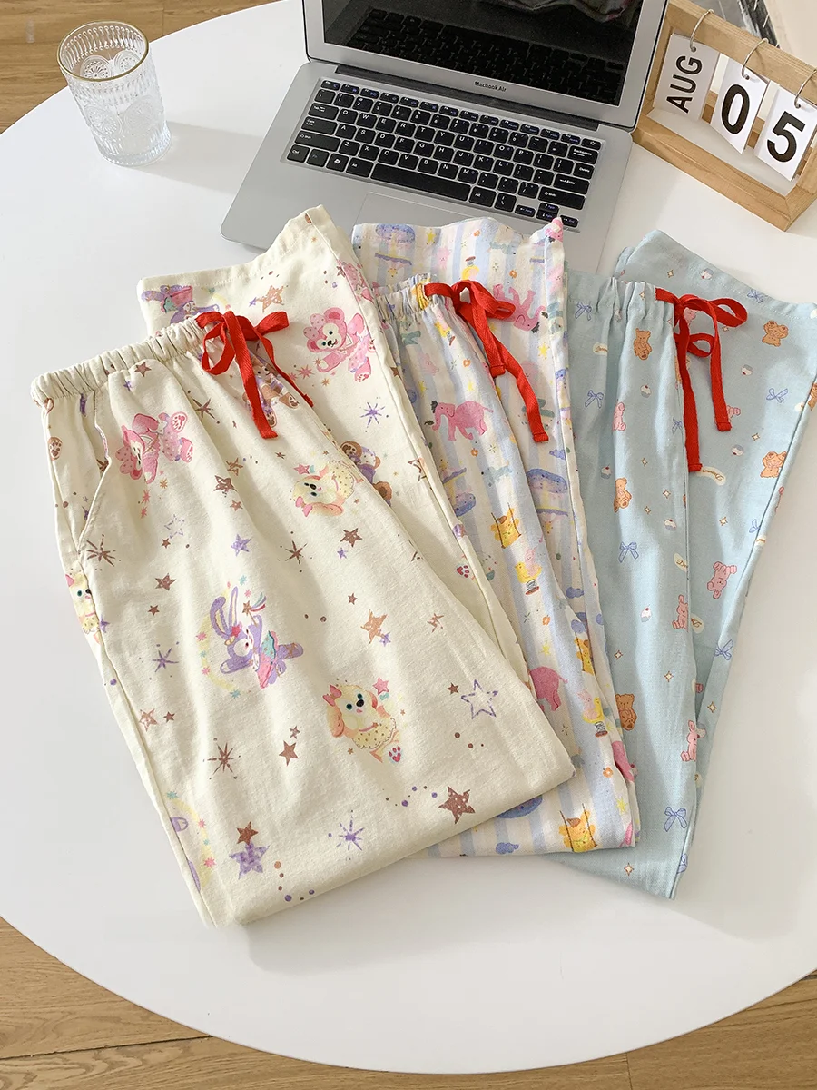 Хлопковые Пижамные штаны женские брюки весна-осень-зима чистый хлопок милые