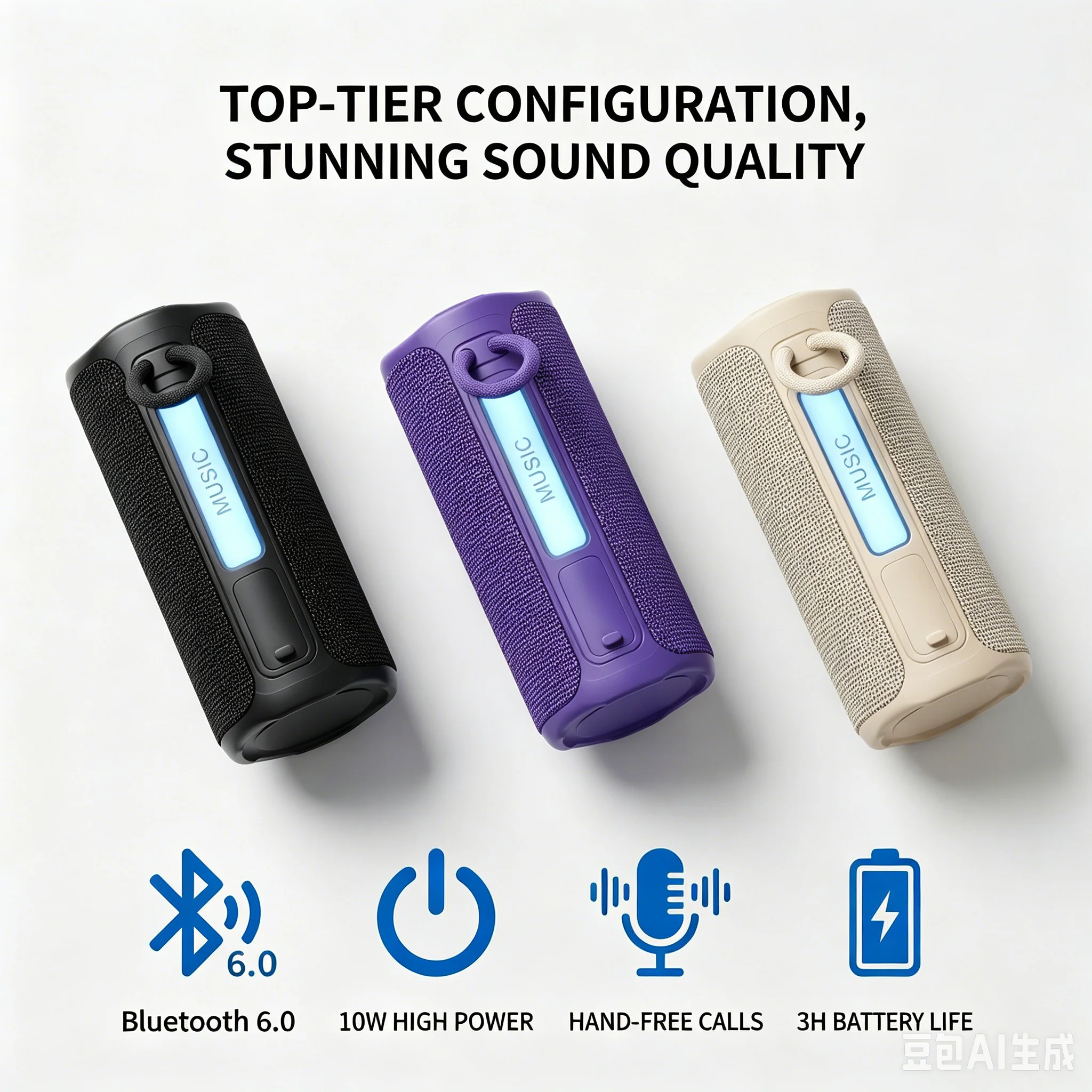 Фото Портативная Bluetooth-колонка TG488, мощная беспроводная колонка 10 Вт с RGB LED-подсветкой, функцией громкой связи, стереосистема для путешествий и активного отдыха №3