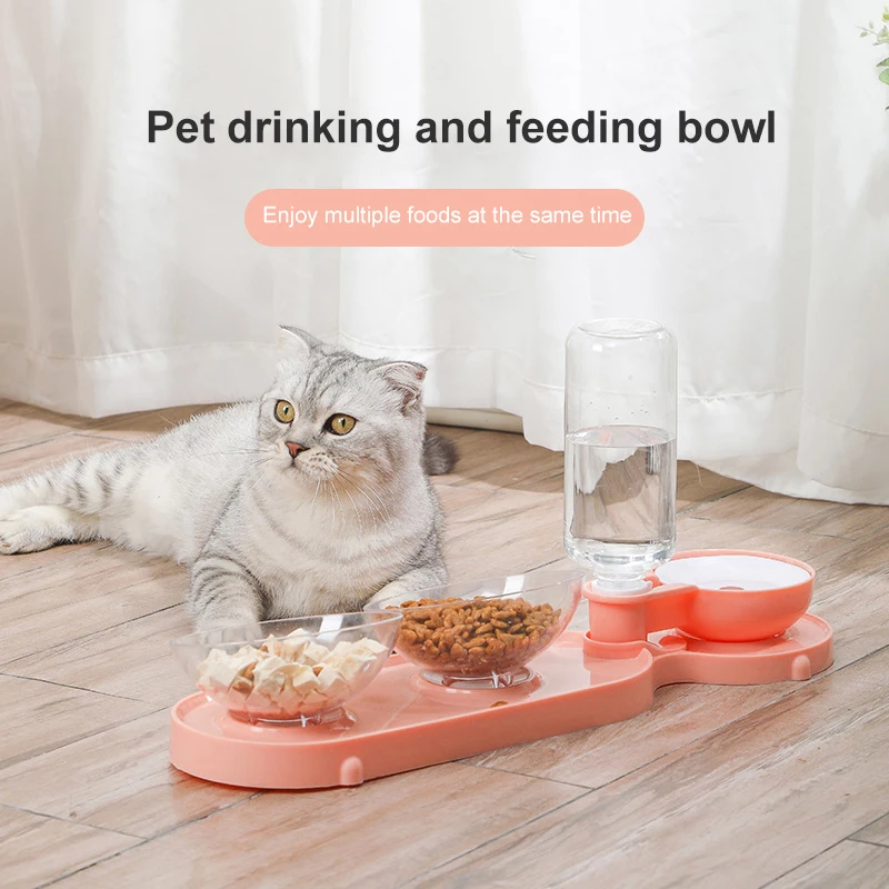 

3-in-1 Cat Bowl Feeder Pet Dog Drinker Feeder Food Dispenser Automatic Drinking Bowls Container For Food Water Bowl For Cats