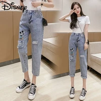 disney mickey spring and summer new high sensitivity loose embroidered hole cotton girls jeans slim fit comfortable harem pants