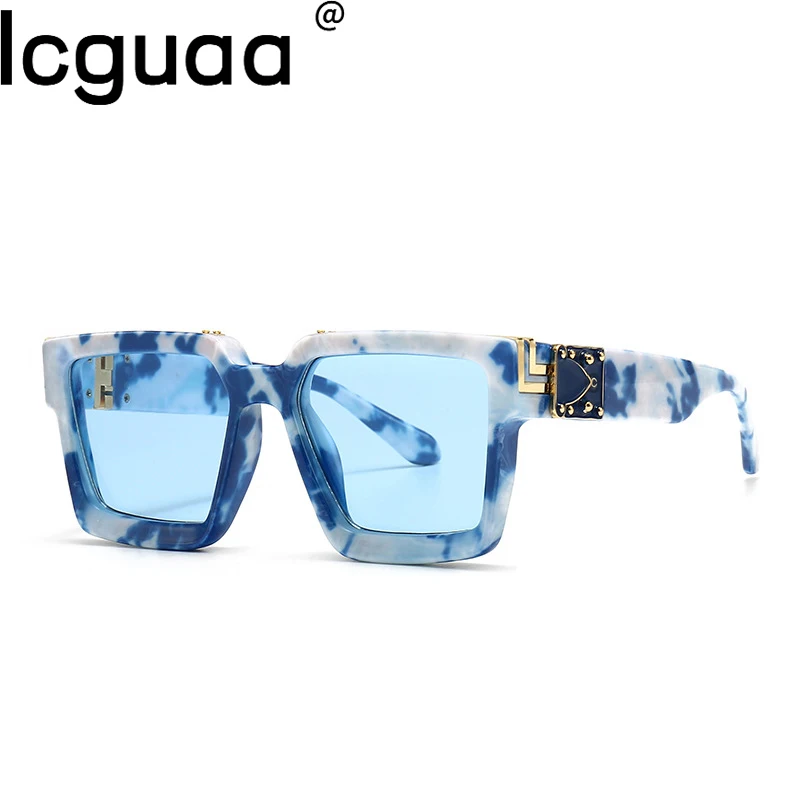 

Brand Designer Square Ladies Blue Sky Shades Luxury Fashion Sun Glasses Rectangle Stylish UV400 Punk Sunglasses For Men