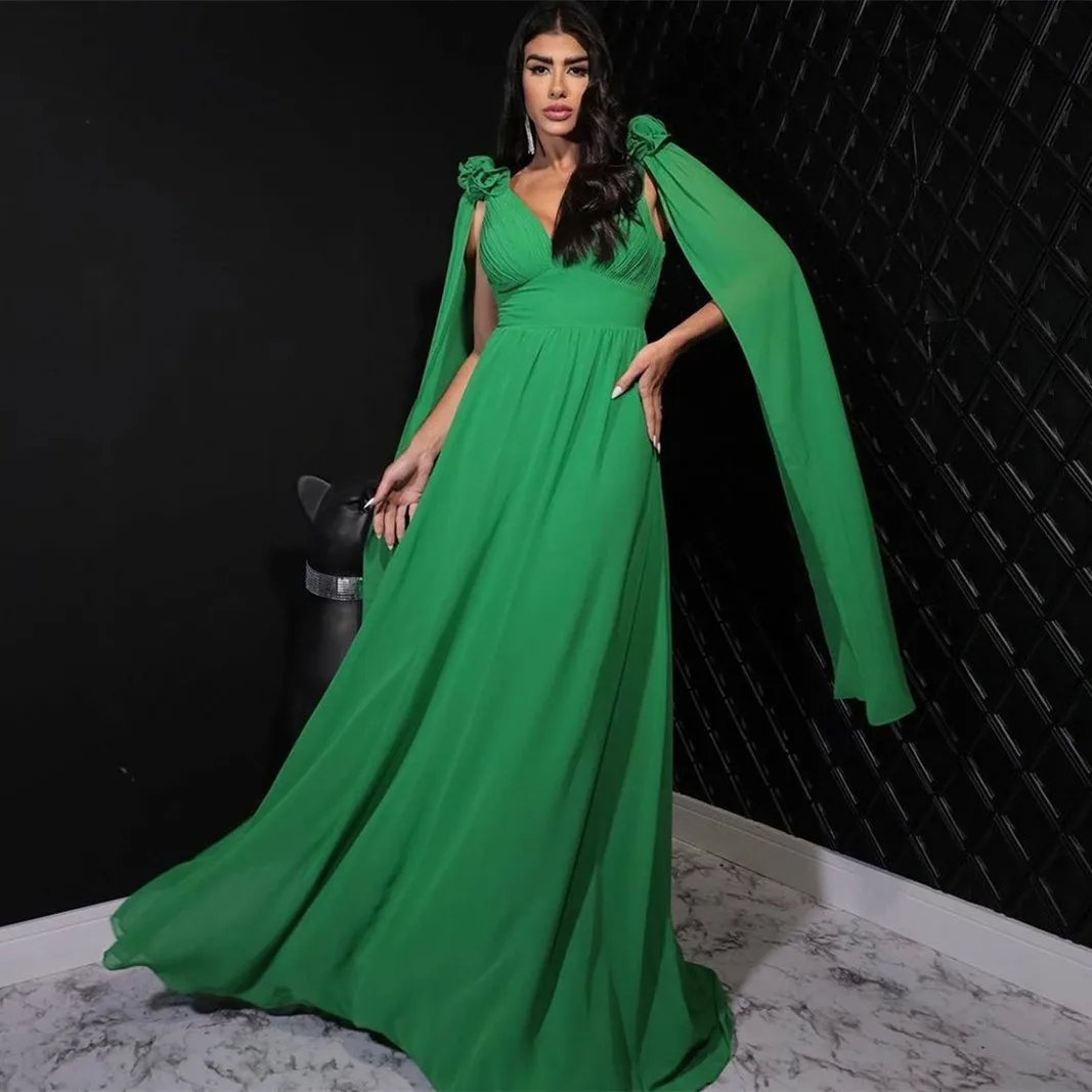 

Женское шифоновое платье-трапеция, длинное зеленое платье в бразильском стиле с цветочным принтом, плиссированное платье до пола с молнией на спине и накидкой для выпускного вечера