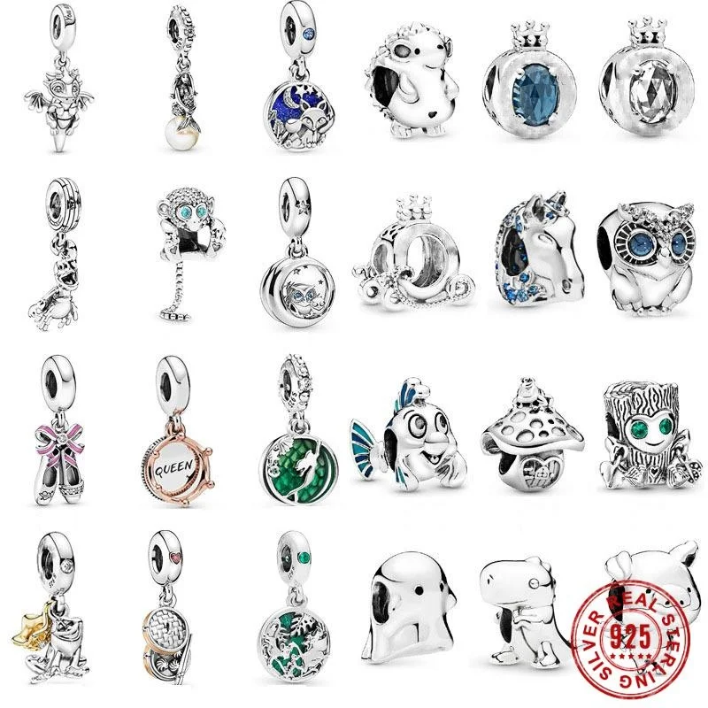 

Pandora 925 Sterling Silver Beads Cute Pig Fish Crown Owl Love Pendant Fit Charms Bracelets DIY Women Original Beads Jewelry