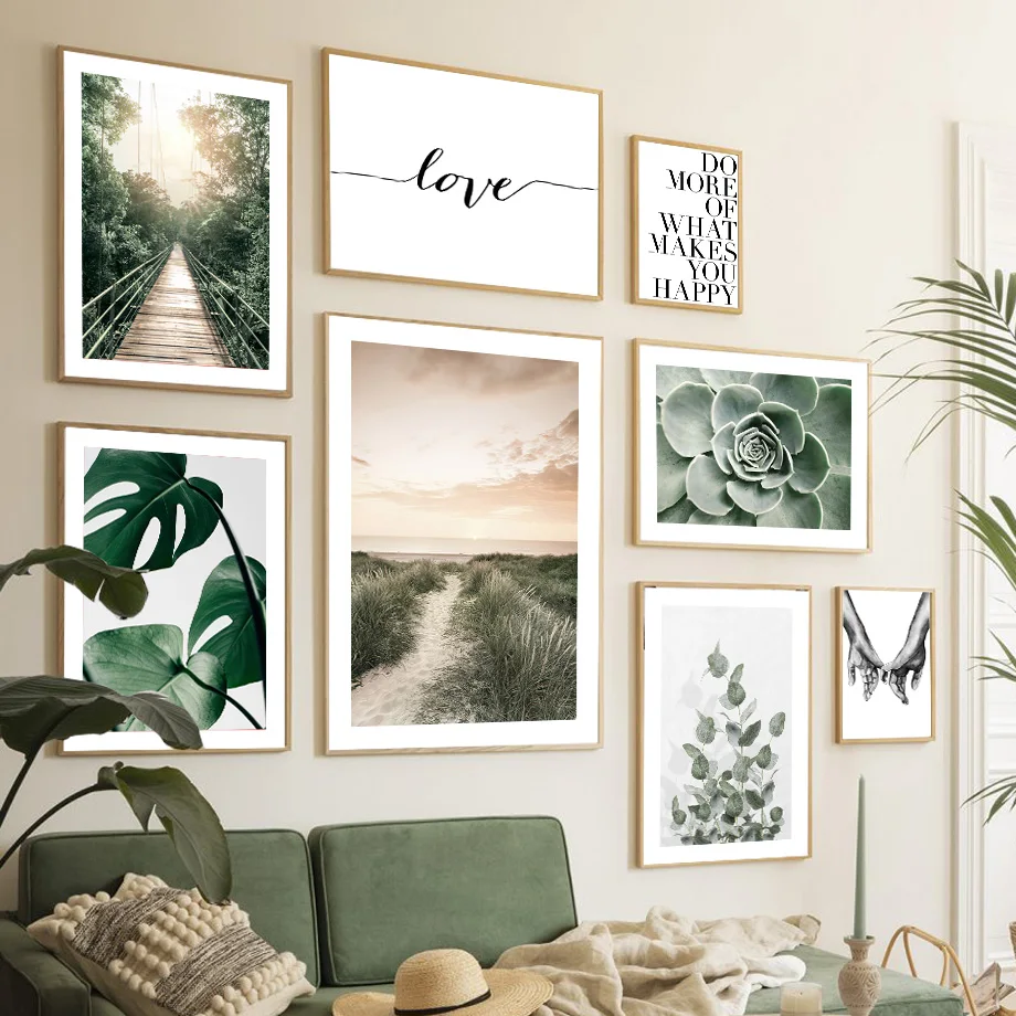 

Sunrise Beach Hanging Bridge Eucalyptus Flower Cactus Wall Art Print Canvas Painting Nordic Posters Picture Living Room Decor