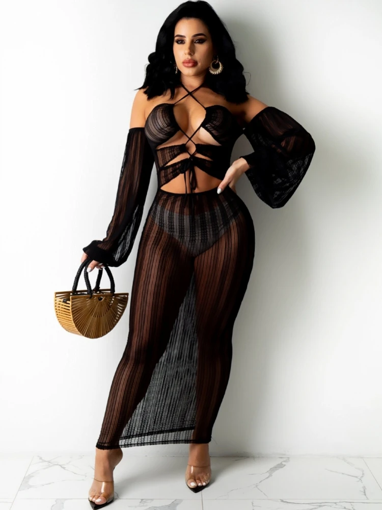 

Summer Cover Ups Women Female Color See-through Mesh Swimsuits Beach Swimwear Bathing Split Bandage Bikini Dress Cover Up