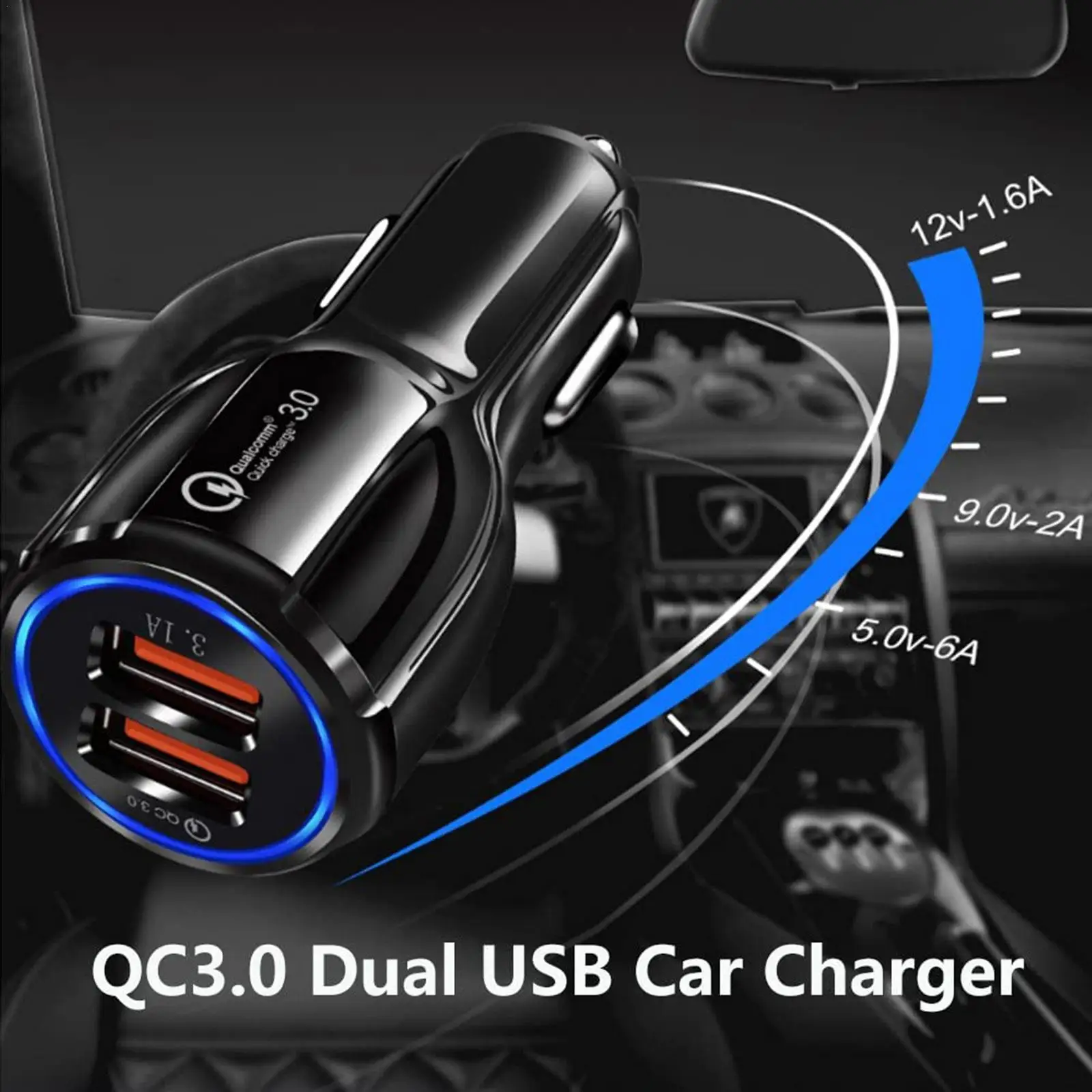 

Автомобильное зарядное устройство Quick Charge 3,0 с двумя USB-портами и поддержкой быстрой зарядки