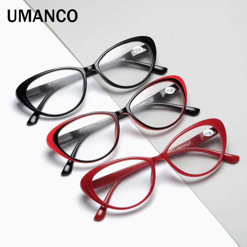

Sexy Women's Cat Eye Reading Glasses Black Red PC Frame Block Blue Light Anti-fatigue Elders Presbyopia Glasses +1.0 +1.5 +2.0
