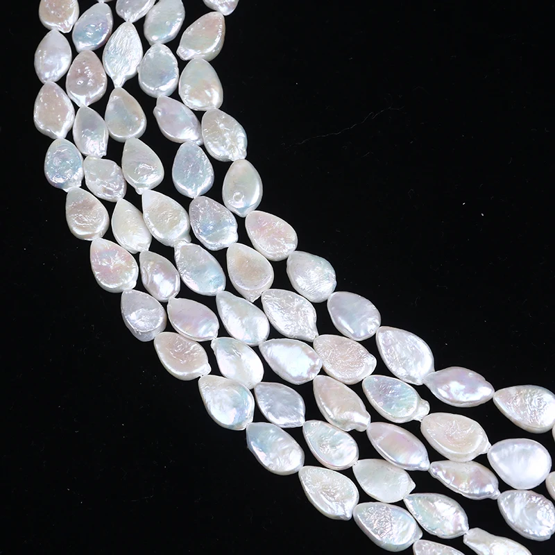 

11X17mm White Waterdrop Oval Shape Natural Freshwater Pearl Strands