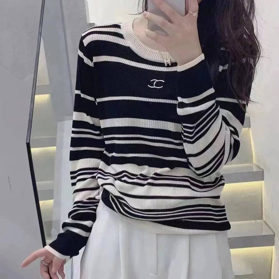 

2023 Short Sweater Stripe Knit Women's Slim Long Sleeve Top