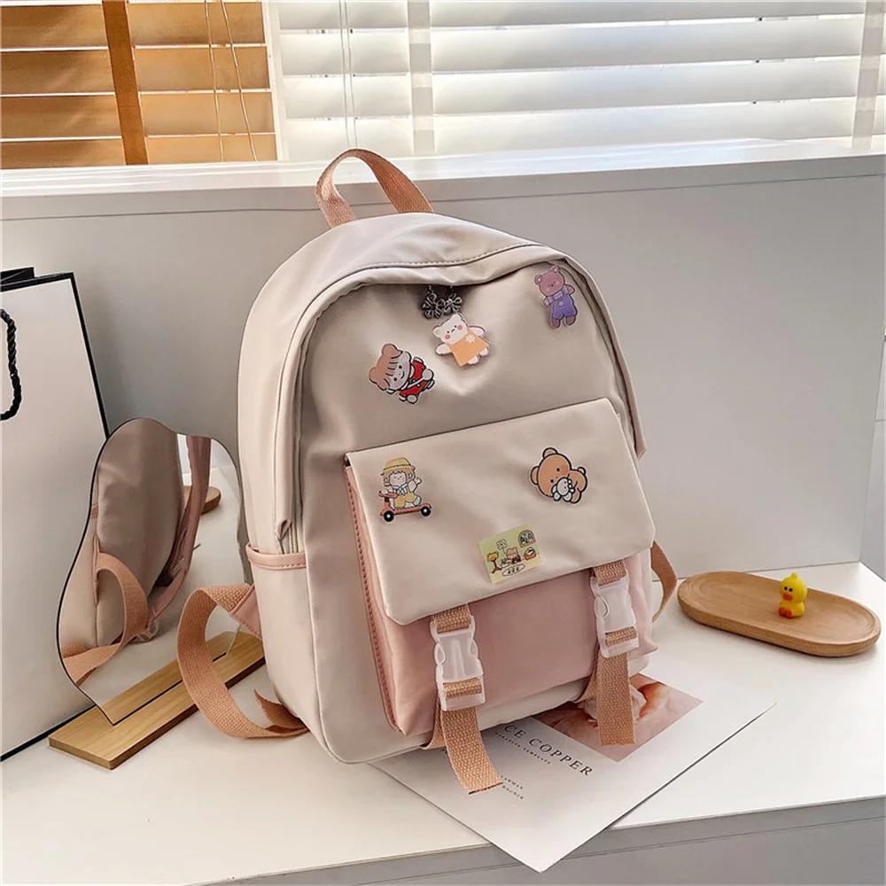 

Kawaii Pink School Backpack Travel Bag Canvas Backpack Student School Bag Teenager Girl Satchels Student Zipper Backpack Mochila