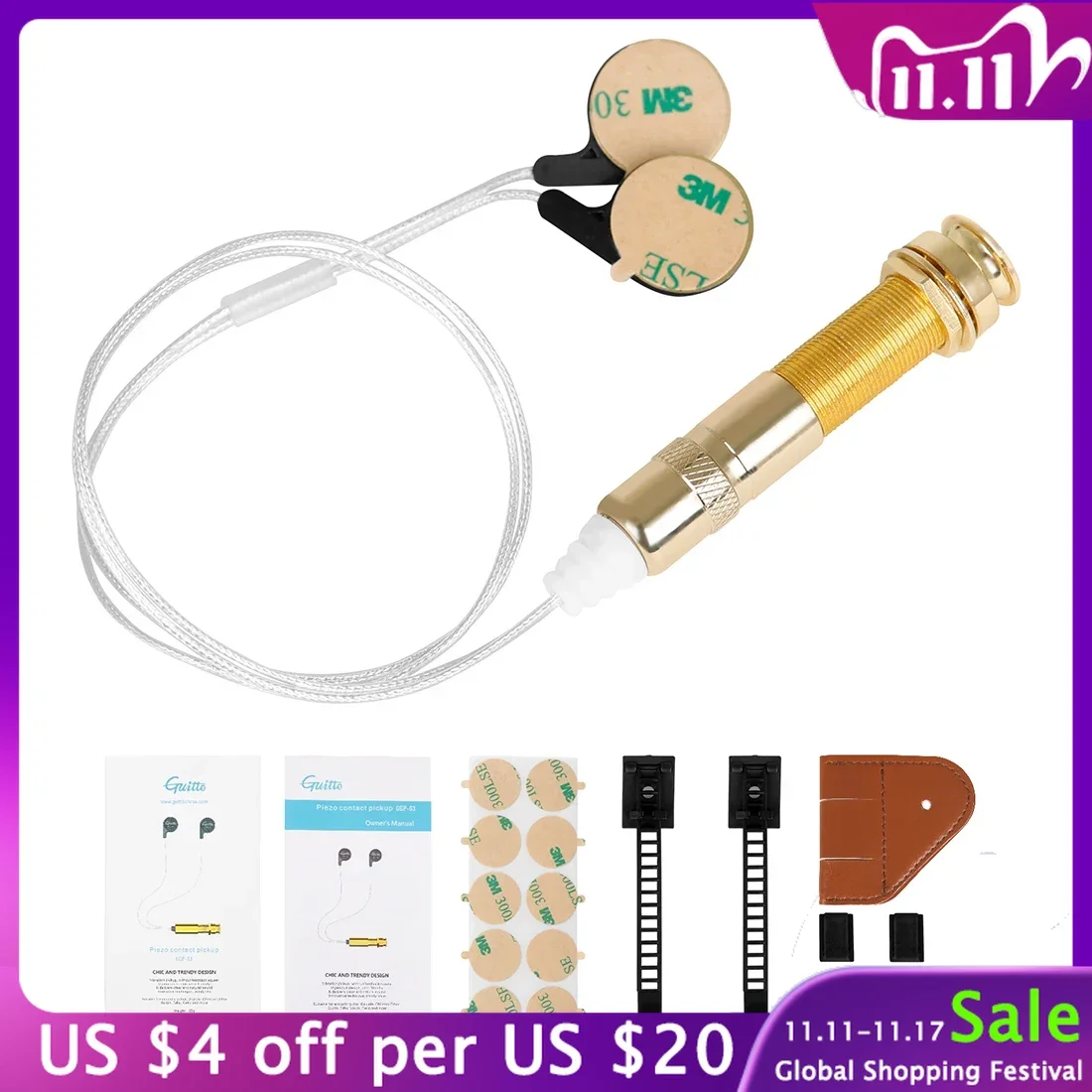 

GGP-03 Guitar Pickups for Acoustic Guitar Ukulele Violin Piezo Contact Microphone Adhesive Instrument Guitar Accessories