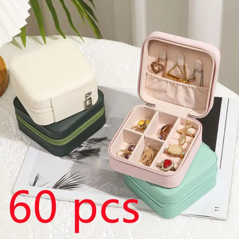 60 Pcs Jewelry Box Earrings Necklace Ring Box Pu Leather Travel Storage Box Jewelry Display Candy Color Jewelry Organizer