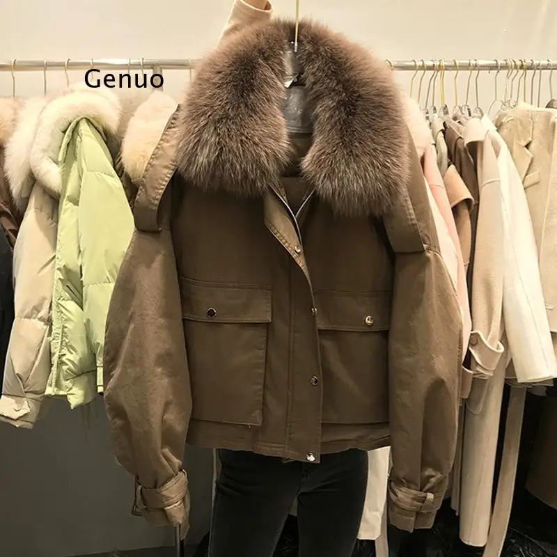 pele de raposa das mulheres para baixo jaqueta 2021 curto solto casaco moda feminina