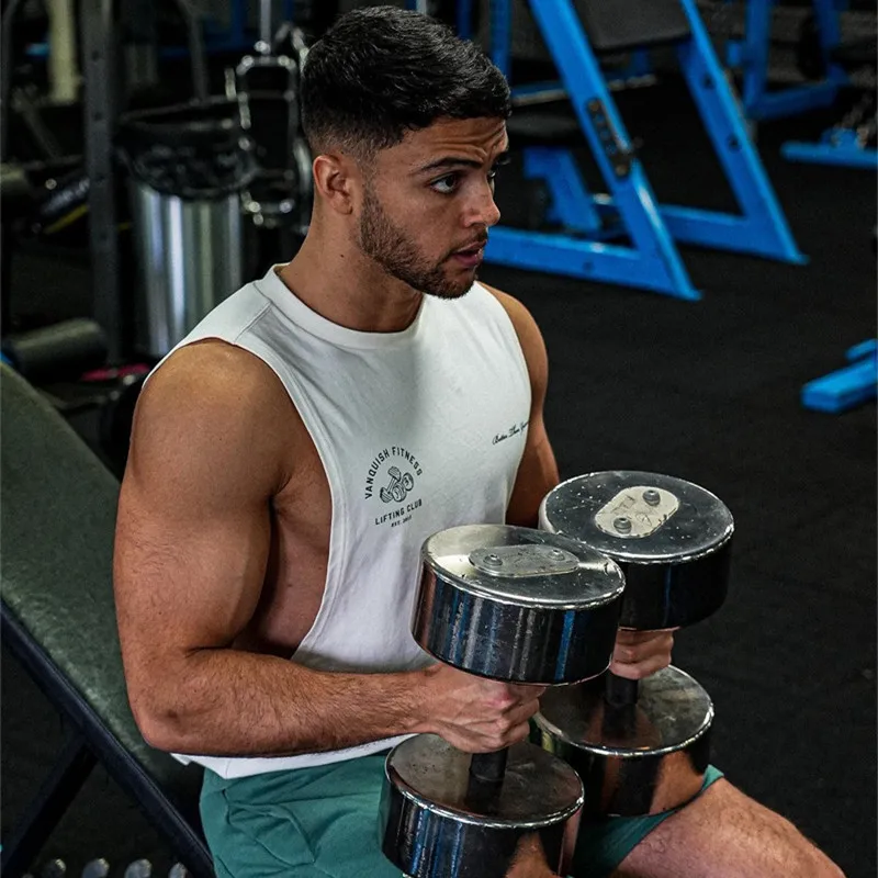 

New Cotton Loose GYM Wicking Sweat Sports Undershirt Men's Breathable Running Sleeveless Training Titness Vest Printing Y2K