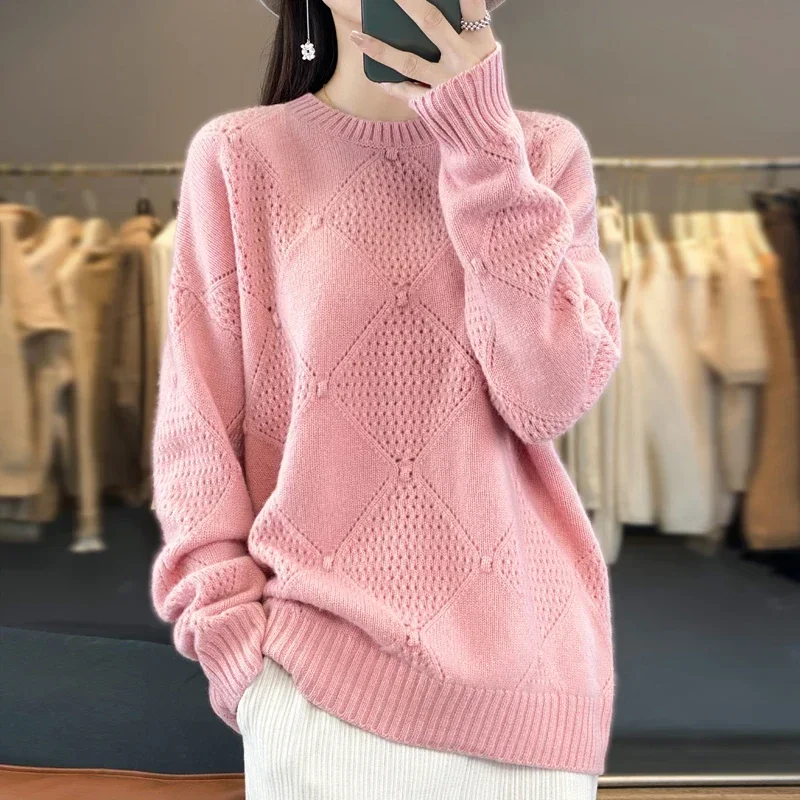 Женский пуловер из 100% австралийской шерсти вязаный женский с вырезами новинка 2023