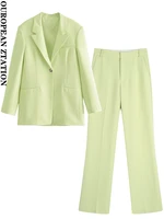 pailete women 2022 fashion front welt pockets button straight blazer coat or mid waist side pockets office wear pants